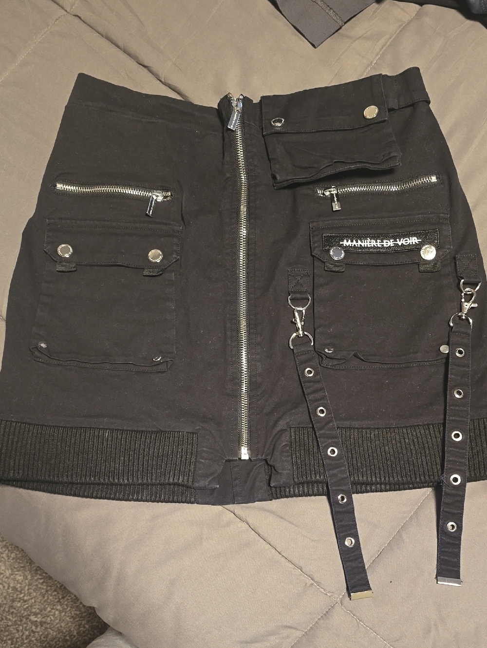 Maniere De Voir Black Cargo Shorts with Silver Hardware